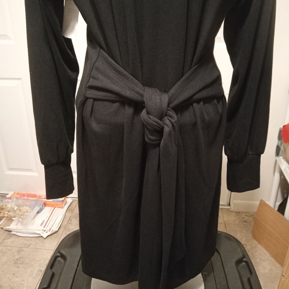 Steve Madden Sweater Knit Black Dress with Belt Ties. New Sz M - Picture 6 of 9